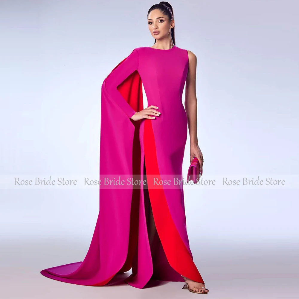 Simple Formal Dress Women Elegant Contrast Color Satin Side Fork Draped Straight Scoop Neck Long Dresses Formal Dress