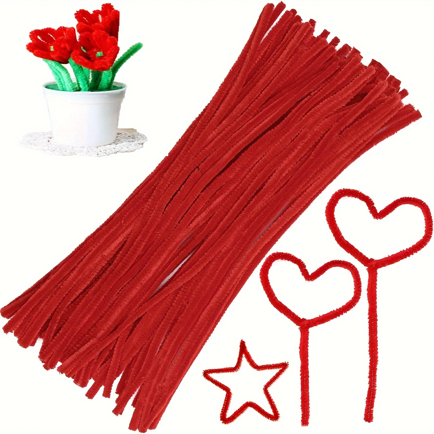 100 Pcs Red Pipe Cleaners,Pipe Cleaners for Crafts,Pipe Cleaner Crafts,Chenille Stems for Craft Kids DIY Arts&Crafts Supplies