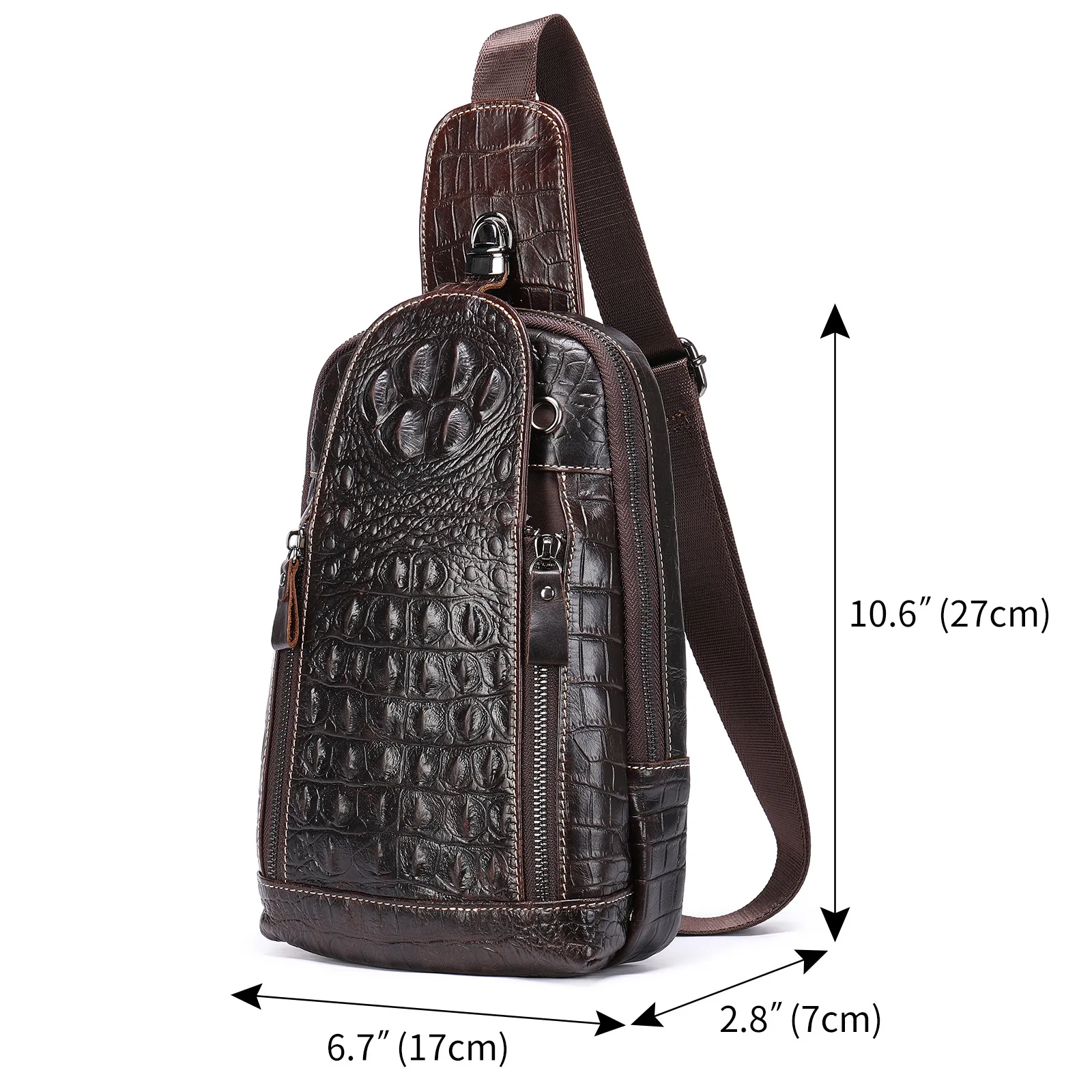 Imagem -04 - Bolsa Tiracolo Padrão Jacaré para Homens Moda Casual ao ar Livre Bolsa de Estilingue de um Ombro Mochila de Viagem Masculina Pele de Vaca