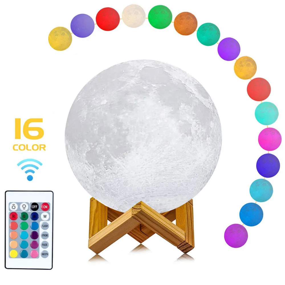 3D Printing Night Charging Lamp 16 Color Remote Control LED Christmas Moon Gift Lamp For Christmas Valentine's Day Birthday Gift