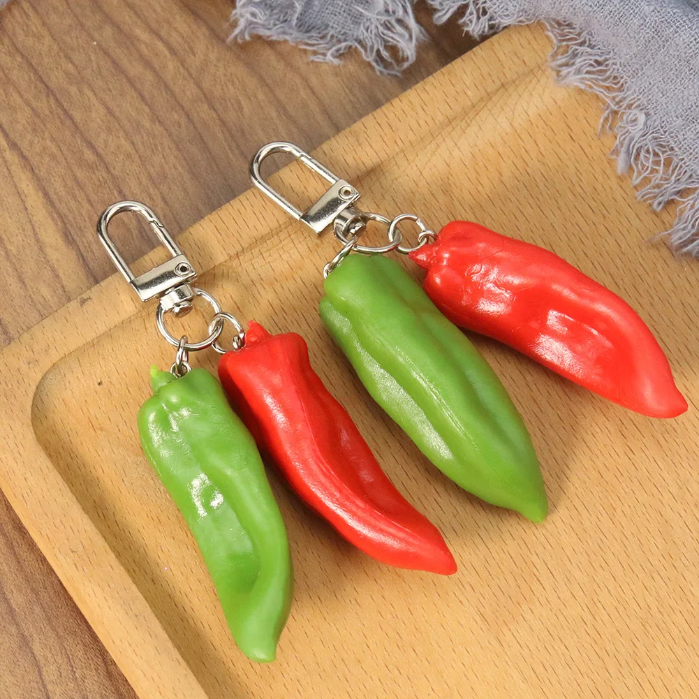 Simulation Food Pepper Key Chain Funny PVC Red Green Chili Keyring Props Key Holder Bag Charms Pendant Car Accessories Jewelry