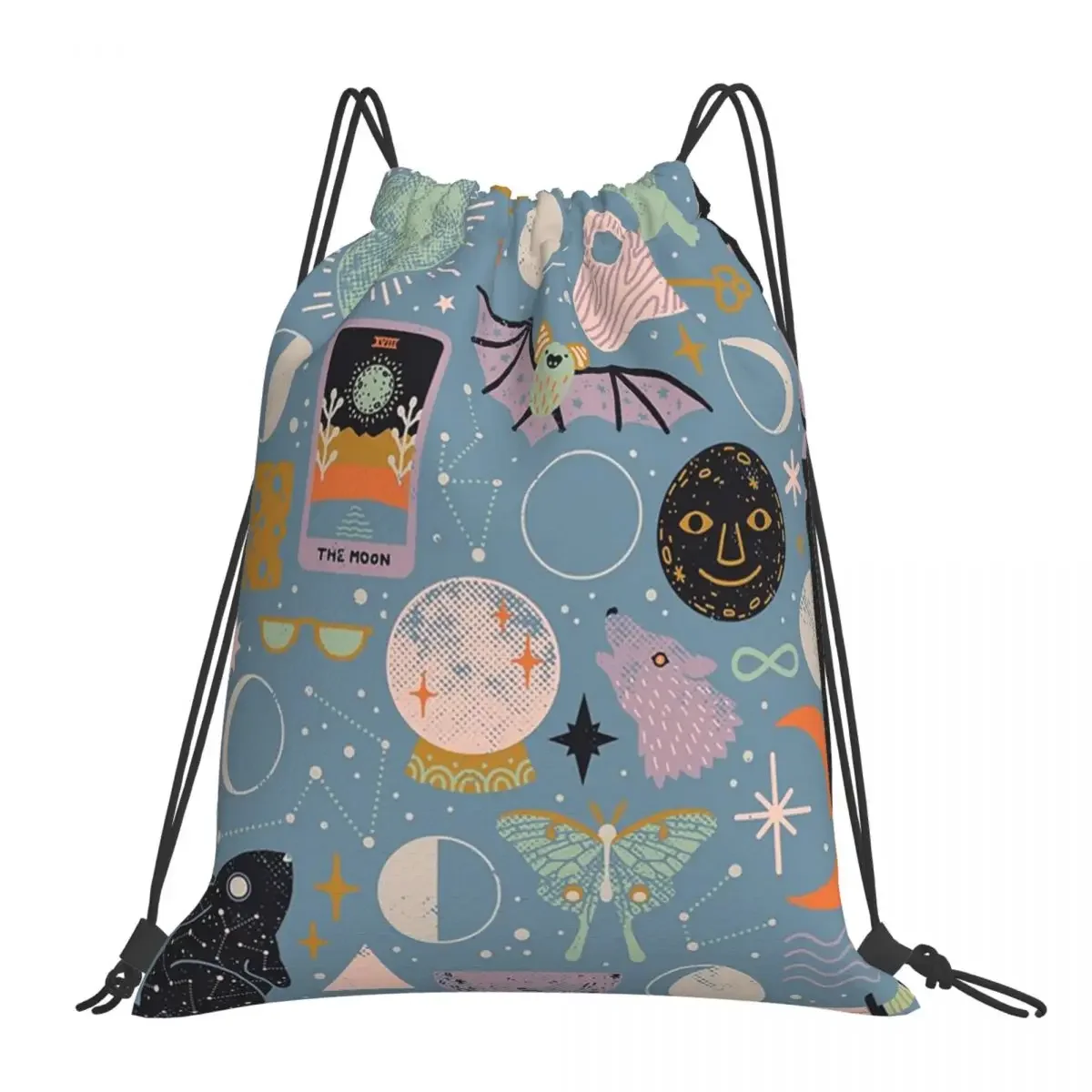 Lunar Pattern Blue Moon Backpacks Portable Drawstring Bags Drawstring Bundle Pocket Sundries Bag BookBag For Man Woman School