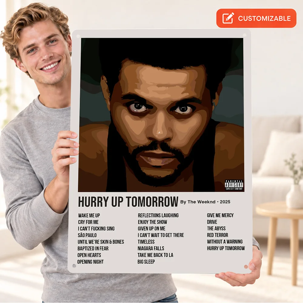 The Weeknd Hurry Up Tomorrow Album Printed Poster Customized Aluminum Metal Sign Dark Backdrop Face Closeup Wall Art For Bedroom