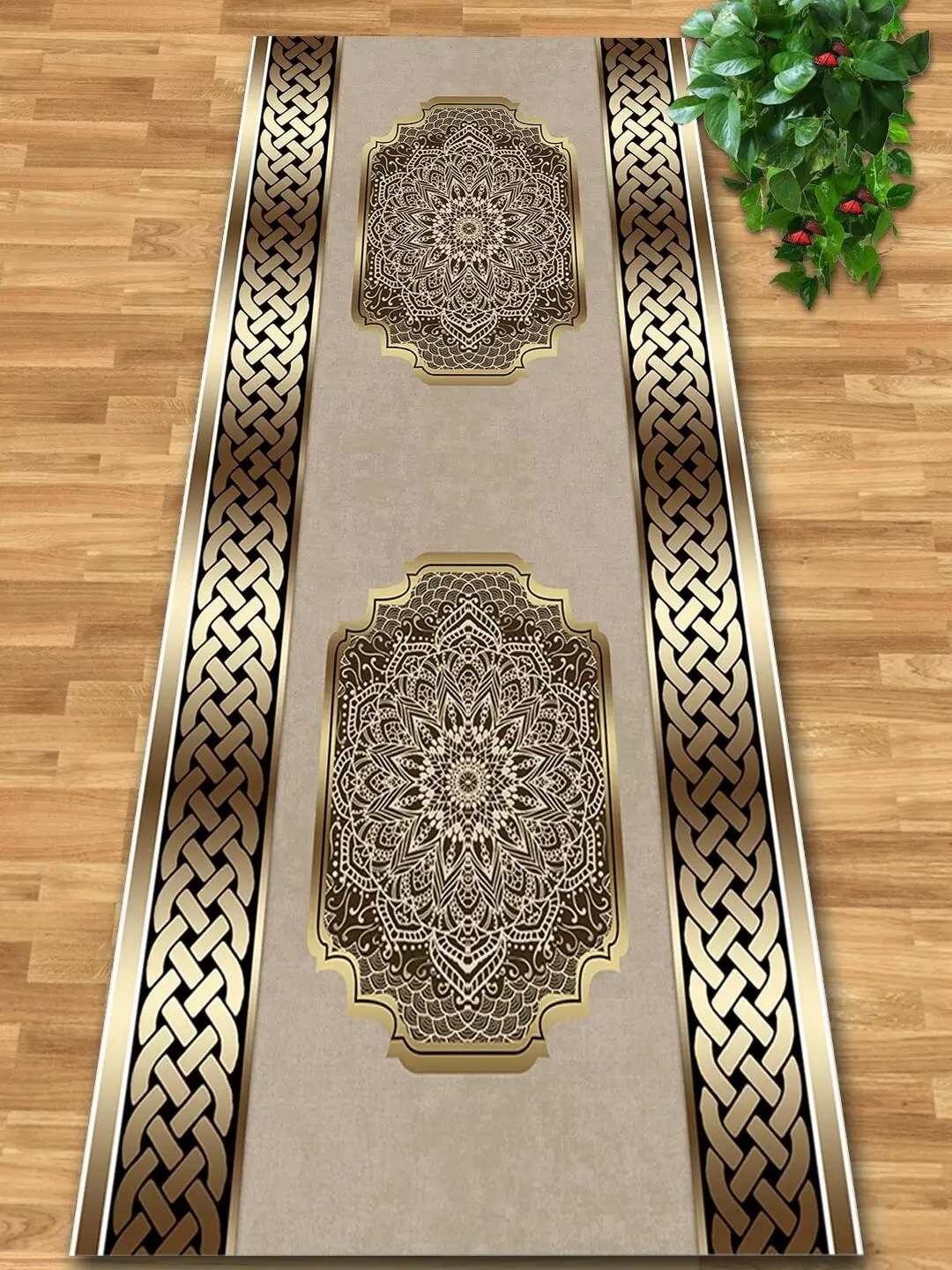 Luxury Golden Long Corridor Carpet Non-slip Passageway Large Area Rugs Washable Porch Entry Floor Mat Living Room Decoration Rug