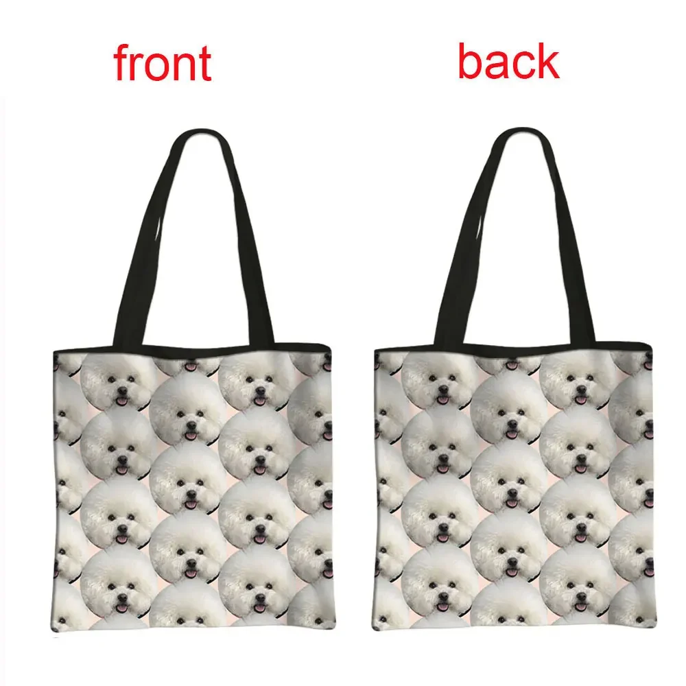 Kawaii Bichon Frise Dog Print Shoulder Bags Women Handbags Casual Totes Larger Capacity Shopping Bag Reusable Shopper Bag