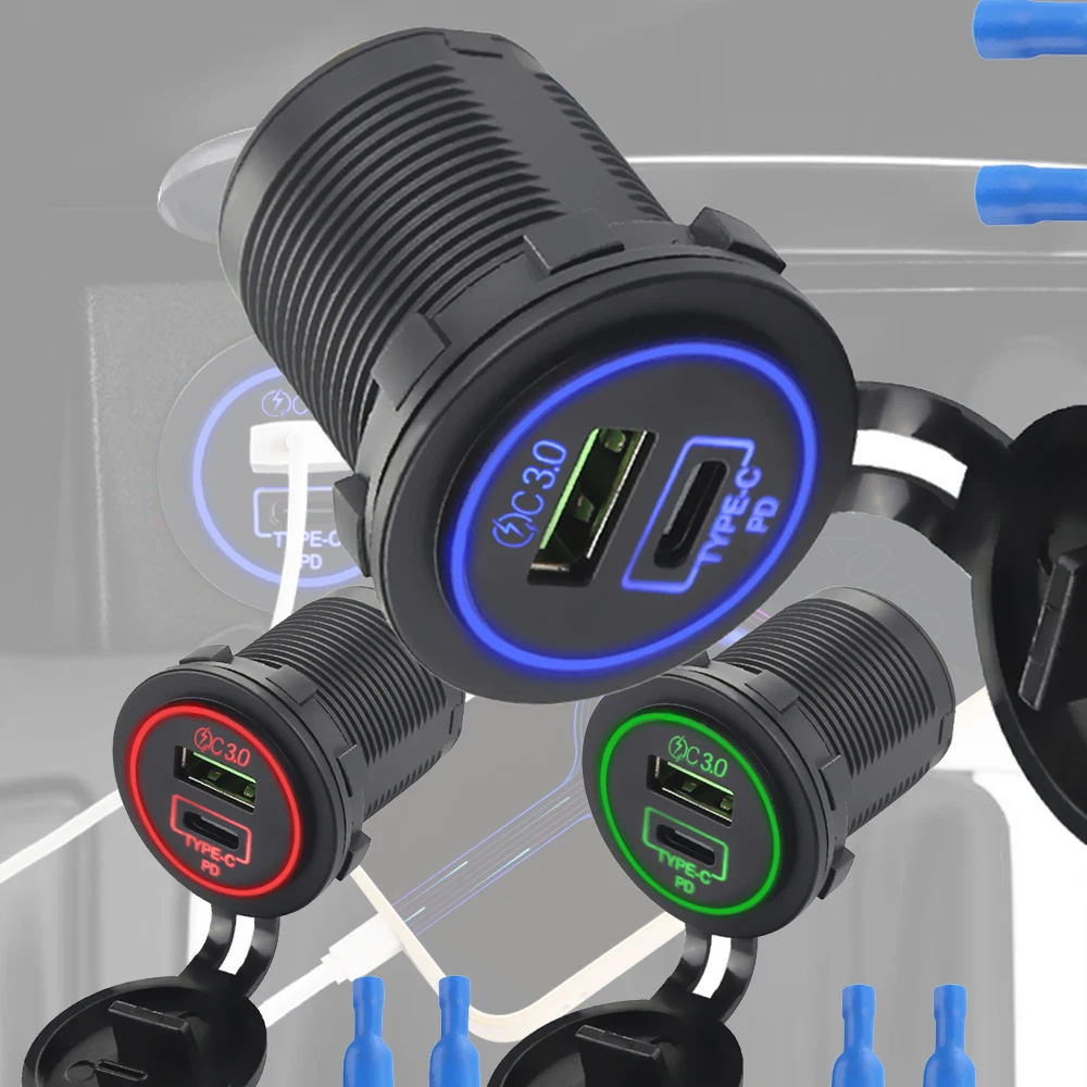 Auto ladegerät Steckdose Schnell ladung 3,0 USB Typec Dual Port Steckdose LED Adapter wasserdicht 12V 24V USB-Buchse im Auto