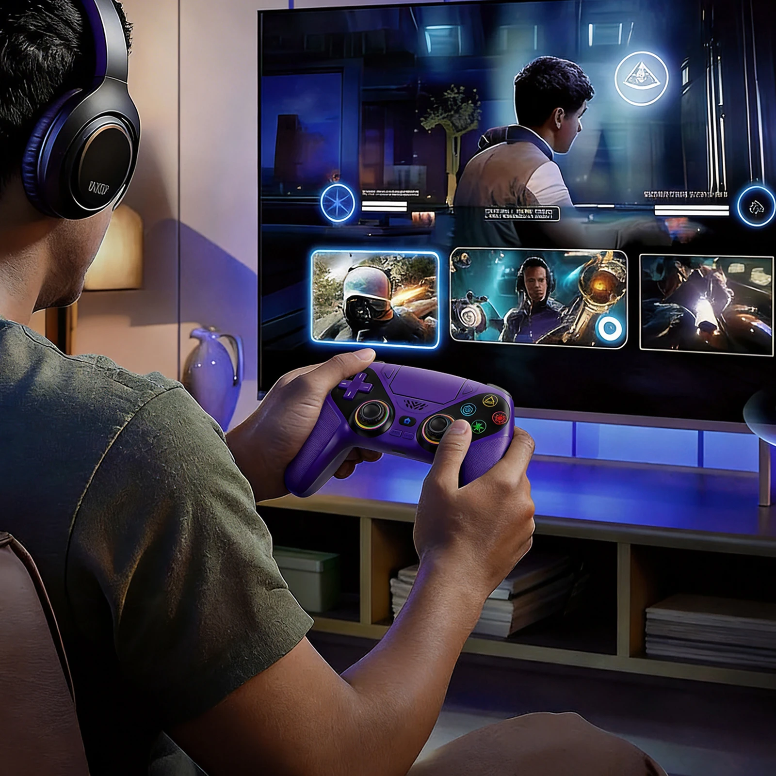 RGB Kabelloser PS5-Controller für PS5-Konsole mit Turbo-Touchpad, Vibrations- und Kopfhörerfunktion, Bluetooth, 3D-Hall-Trigger-Gamepad – Detail 6