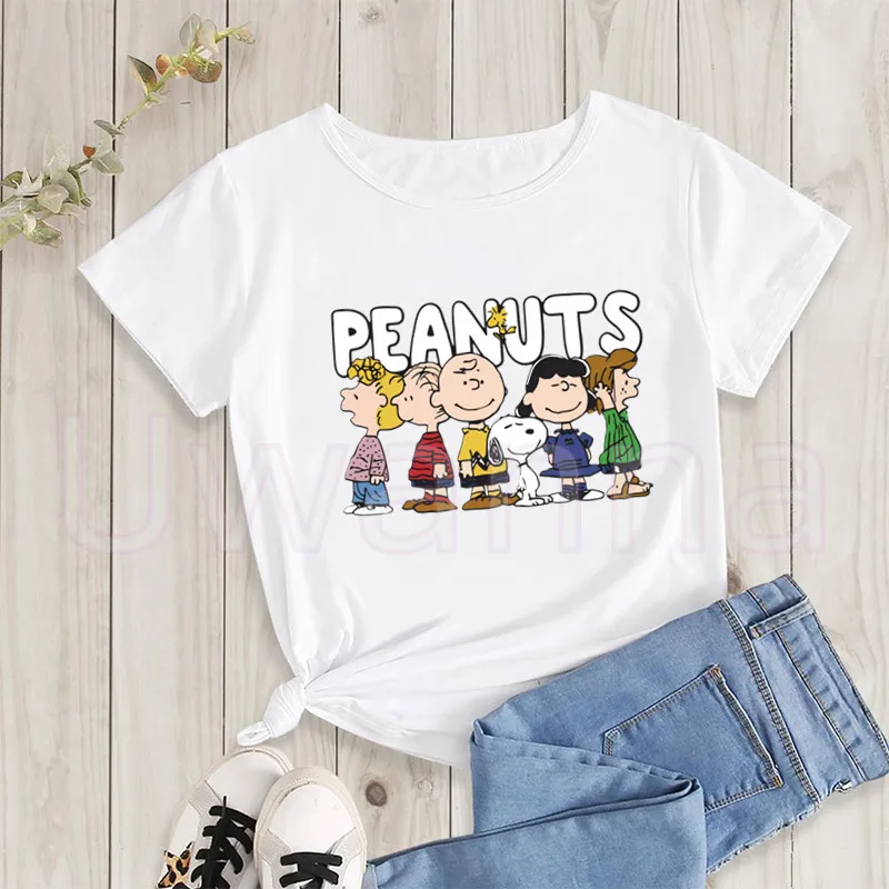 Cartoon T Shirt Women Snoopy Harajuku Summer Casual Streetwear Peanuts Tshirt Kawaii Ullzang T-shirt Comic Top Tees Female