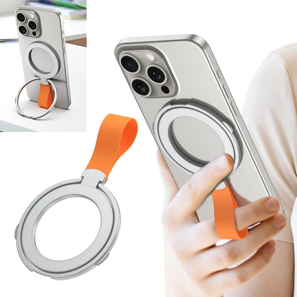 Magnetic Phone Grip Holder 360 Rotation Ring Holder Kickstand Loop with Silicone Finger Loop Strap for iPhone 15 14 13 12 Series