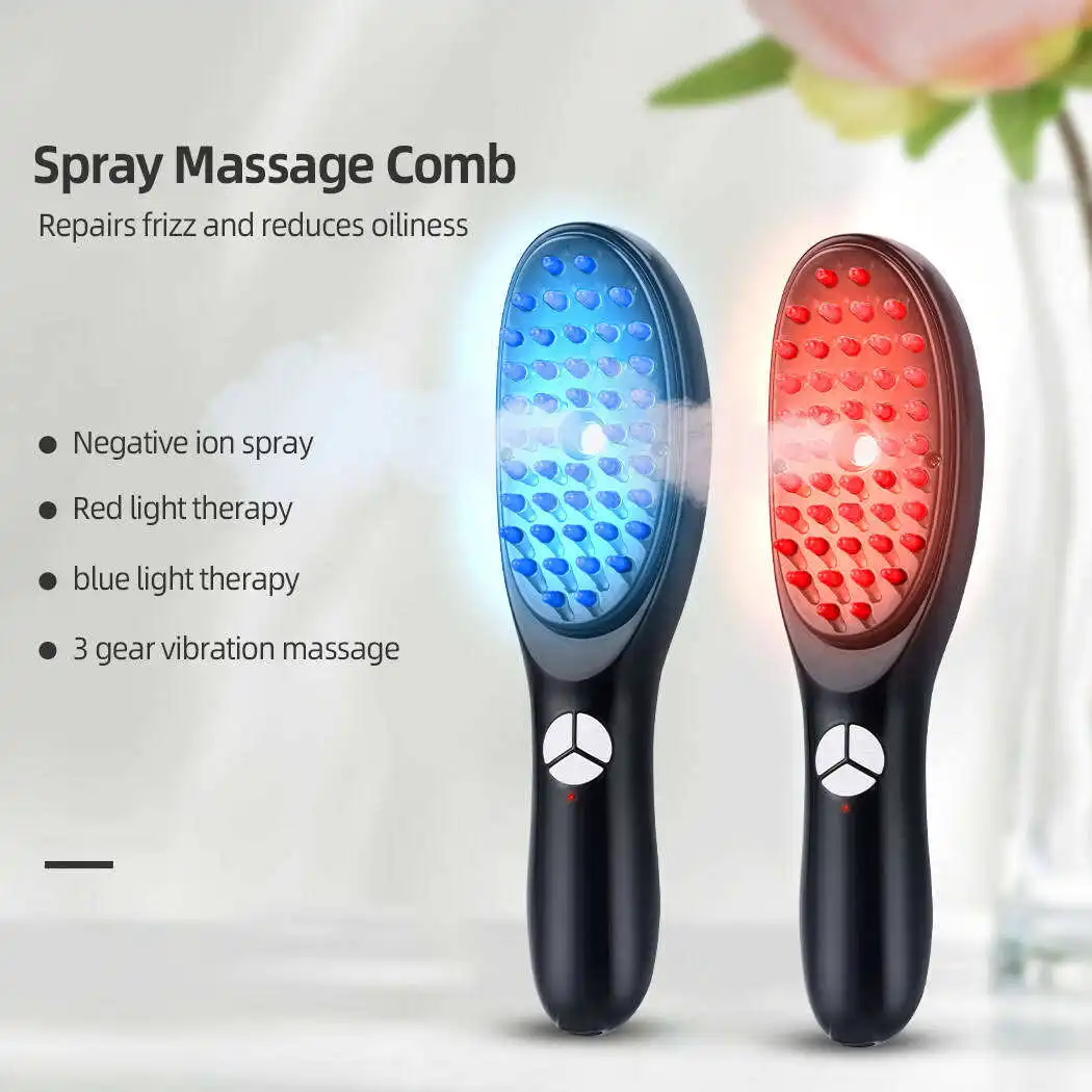 Escova de cabelo elétrica multifuncional, massageador principal, vibração ultrassônica, atomização, massagem a vapor, pente de luz vermelha, 3D