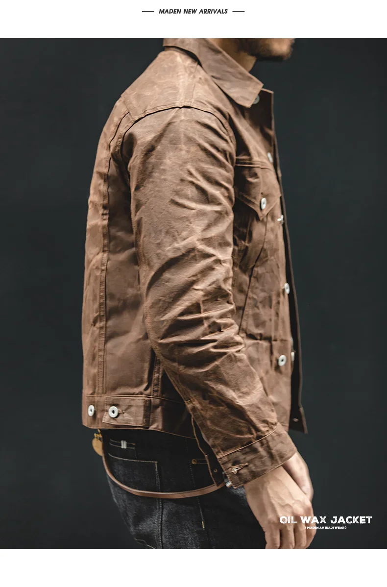 Maden Amekaji Retro Male Oil Waxed Jacket Canvas Cotton Khaki Military Uniform Light Casual Work Safari Style Coats Man Clothing 18 Sa691a1366a924ba480f535e741aef5757
