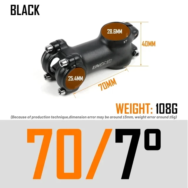 UNO Fahrrad Vorbau Ultraleicht 7/17/35 Grad 28,6x25,4 MM 60-130 MM MTB Road Vorbau Fahrrad für Gabel Berg MTB Fahrrad Kalloy Schwarz Splitter