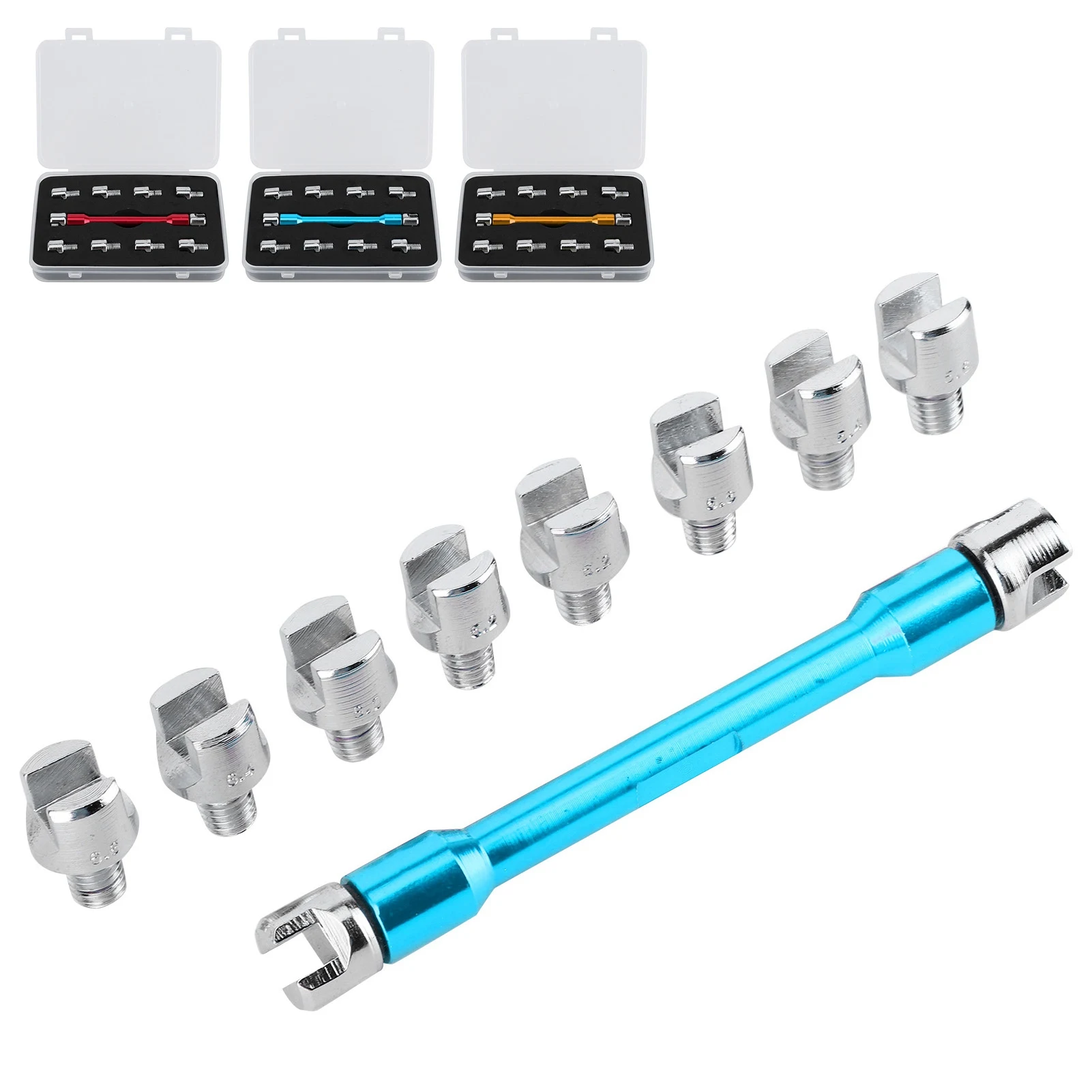 

Набор ключей для мотоциклетных спиц с закаленными наконечниками, изготовленных на ЧПУ, диаметр 5.0-6.8, длина 93 мм/3.7 дюйма, для большинства мотоциклов