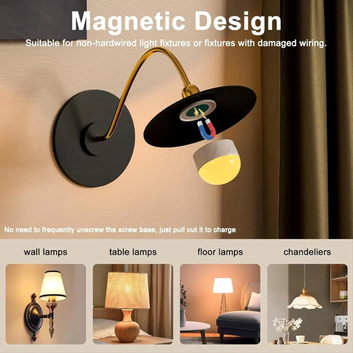 E12 Rechargeable Light Bulbs with Remote 2200mAh Battery Operated Light Bulb Detachable Light Bulb Versatile Lighting