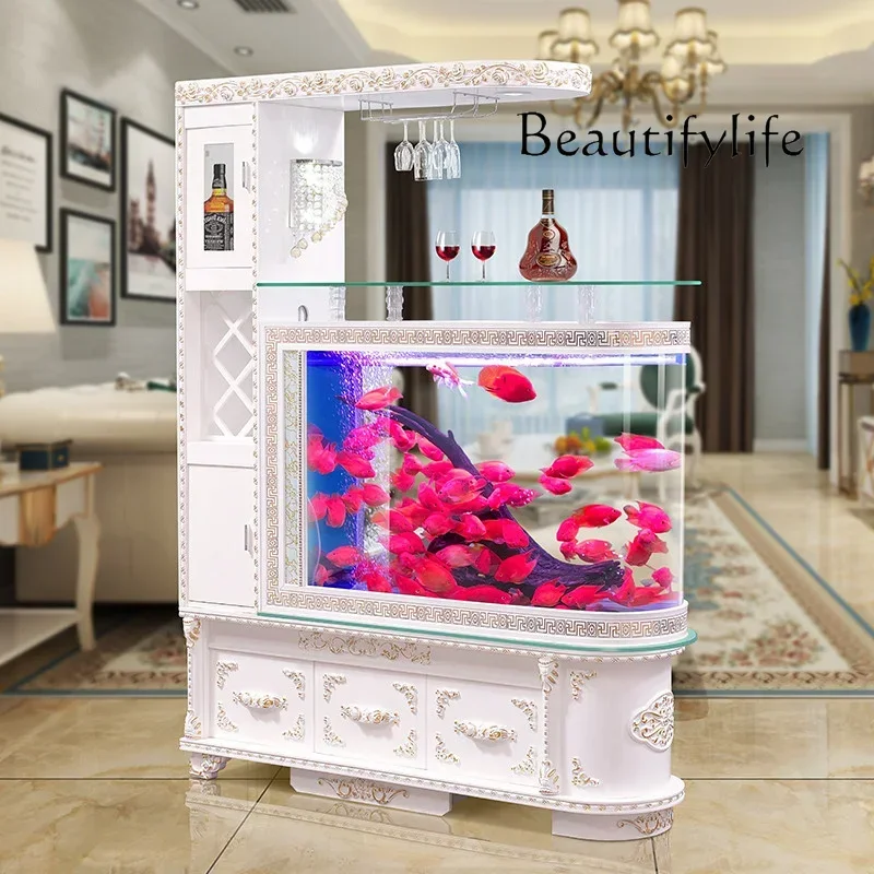

N Fish tank aquarium large living room floor ecological water-free screen partition cabinet European wine cabinet