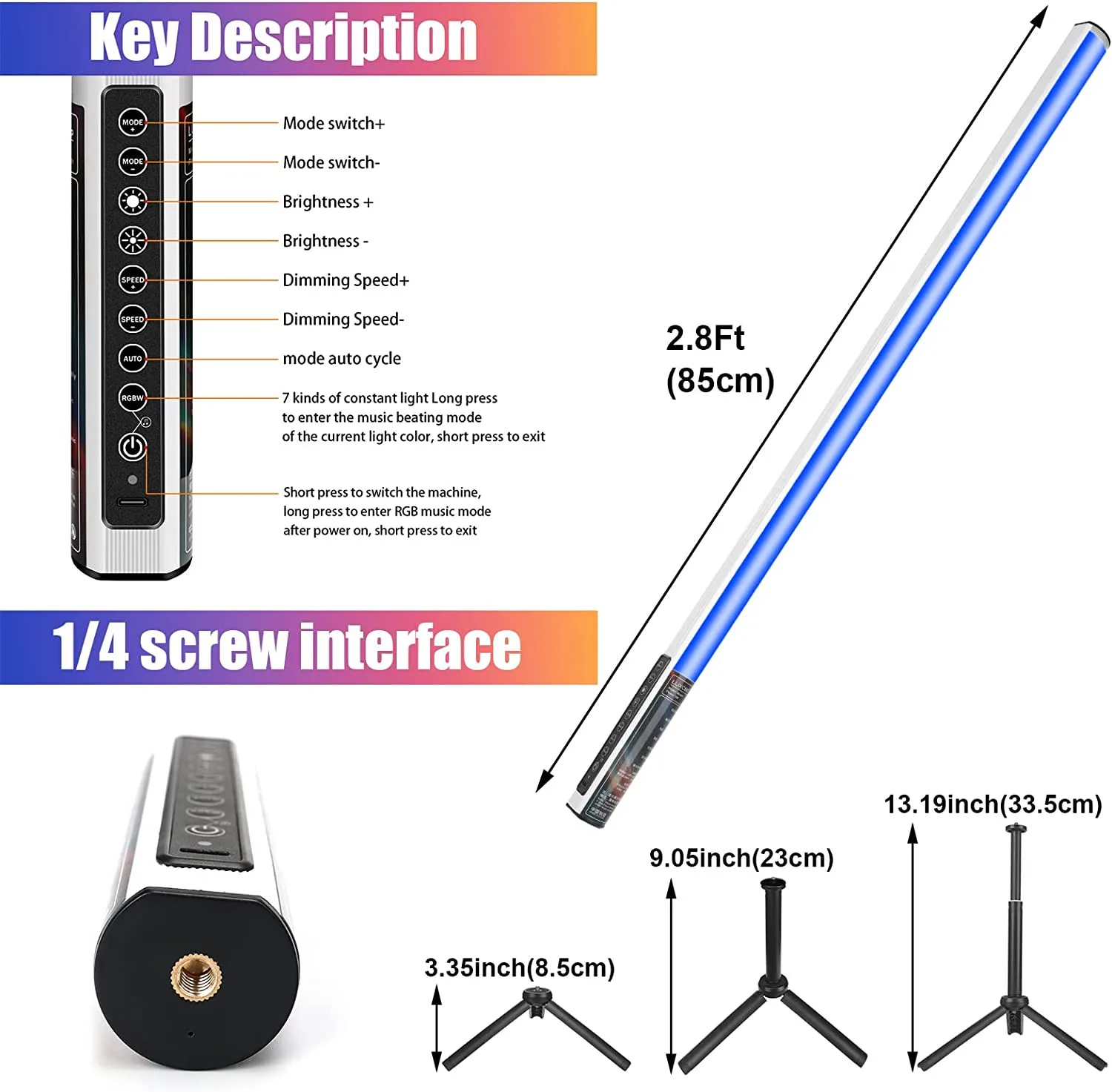 Barra de luz de tubo, batería de vídeo LED, iluminación portátil para fotografía de DJ, 2,8 pies, 2 piezas, lámpara de pie, lámpara de ambiente para juegos