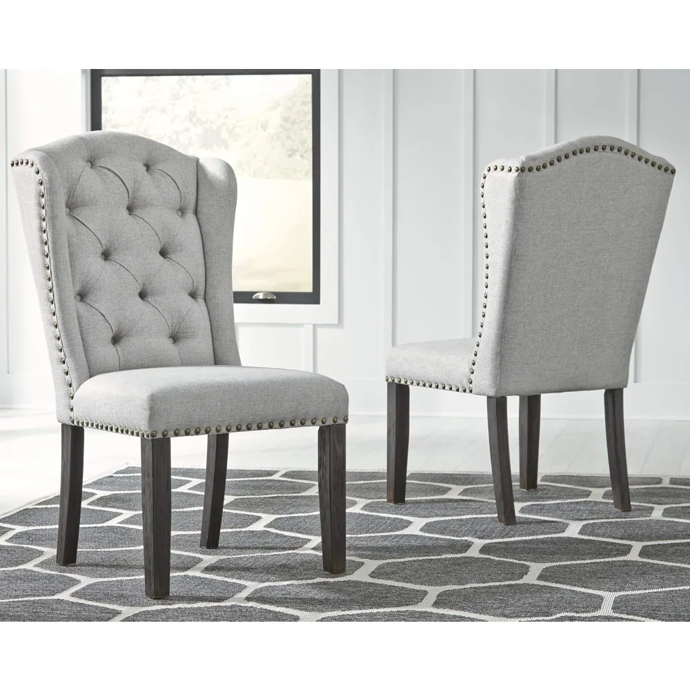 Signature Design by Ashley Jeanette Traditional Tufted Upholstered Wingback Dining Chair, 2 Count, Light Gray