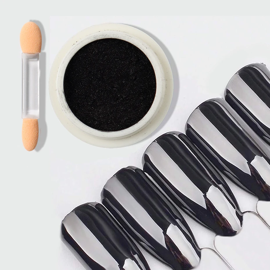 1 caja de polvo de uñas negro cromado, polvo metálico para frotar, pigmento mágico espejo, glitter para uñas, adornos Y2K, decoración de arte de uñas, manicura 3