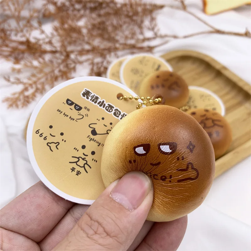 Simulated Cartoon Bake Bread PU Slow Rebound Toy Creative Soft Pinch Music Fidget Toy Key Chain Backpack Pendant  Decompress Toy