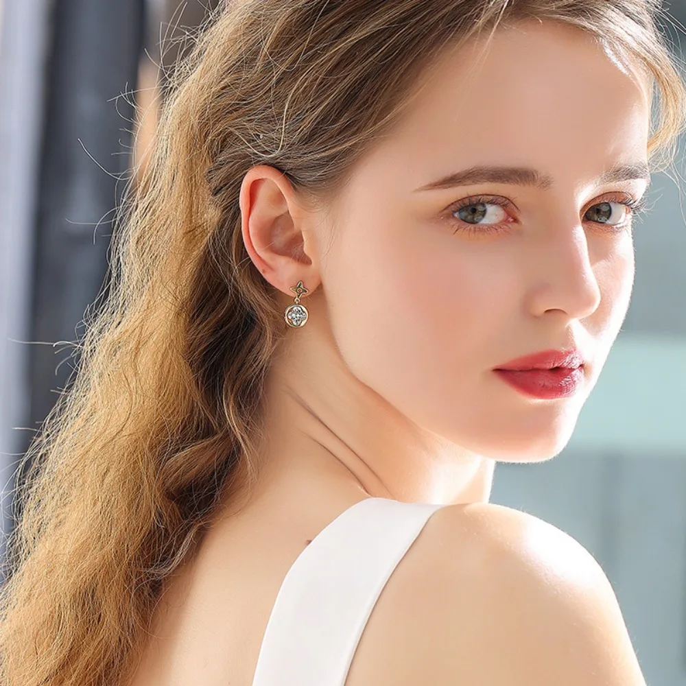 Earrings Gold/Silver Four-leaf Series Sweet Romantic Niche Design Lucky Clover Good Luck Earrings Gift for Girls