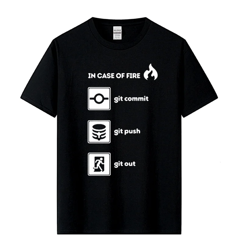 Summer 100% Cotton Top Quality Funny O Neck Programmer Shirt- In Case of Fire Git Commit Push Out Graphic T Shirts EU Size