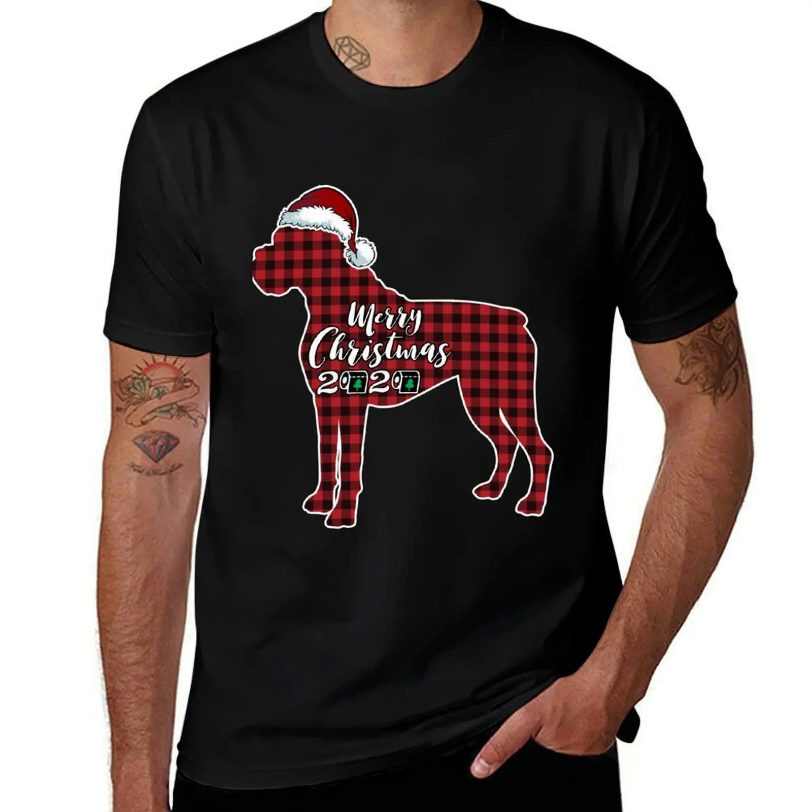 Boxer drôle de Noël pour les amoureux des chiens, t-shirt à carreaux rouges, archive bleue, vêtements grande taille, vêtements pour hommes, 2020