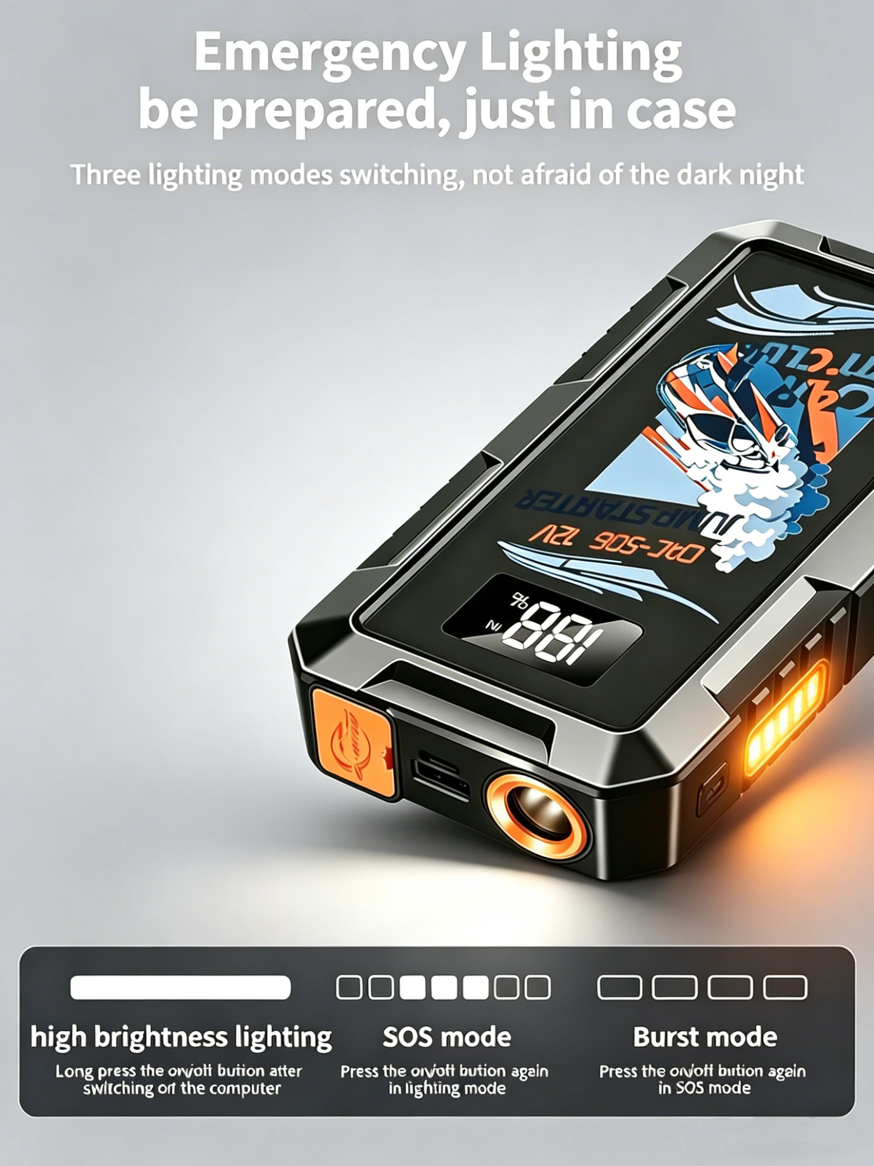 Car Jump Starter with 150PSI Air Pump, Portable Power Bank, LED Light and Auto Emergency Booster