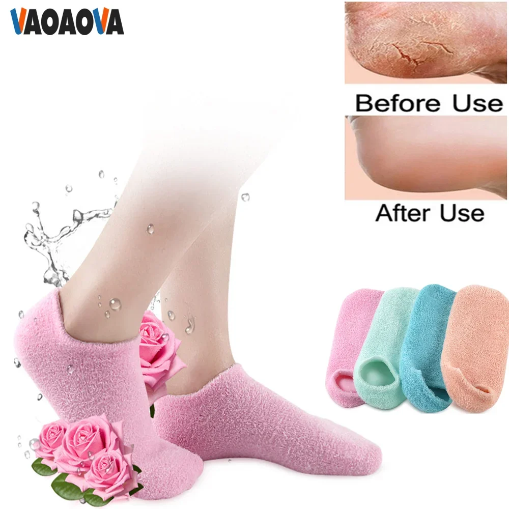 1Pair Ultra-Soft Moisturizing Spa Gel Socks Infused with Essential Oils Vitamins Help for Dry Cracked Feet Skins Care Treatment