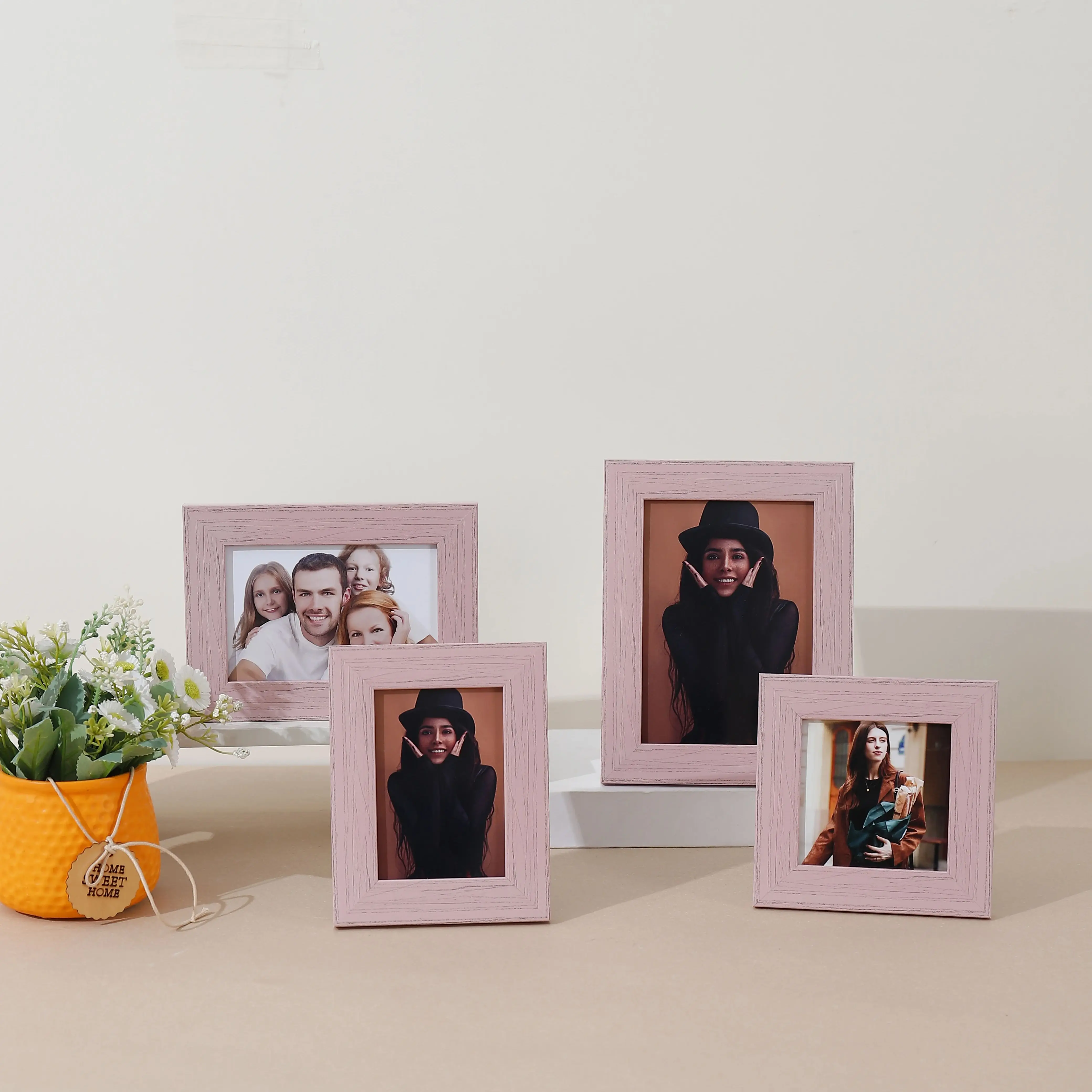 Pink Warm American Style Photo Frame Home Decoration Imitation Wood Grain Art Plastic Photo Frame