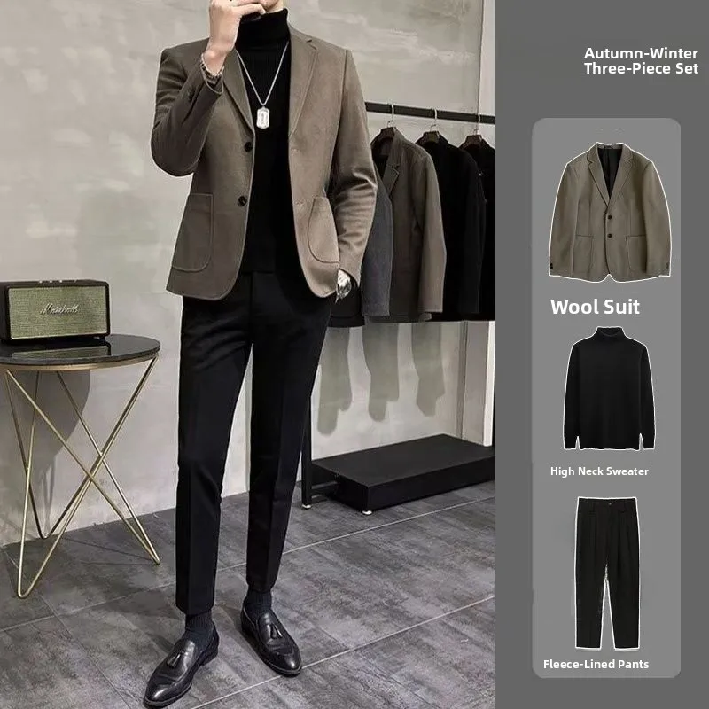 

Thiened Шерстяной Мужской Костюм Jaet Осень Зима Faion Slim Fit Повседневный Корейский Sle Busin Повседневный Длинный Свек на одной пуговице