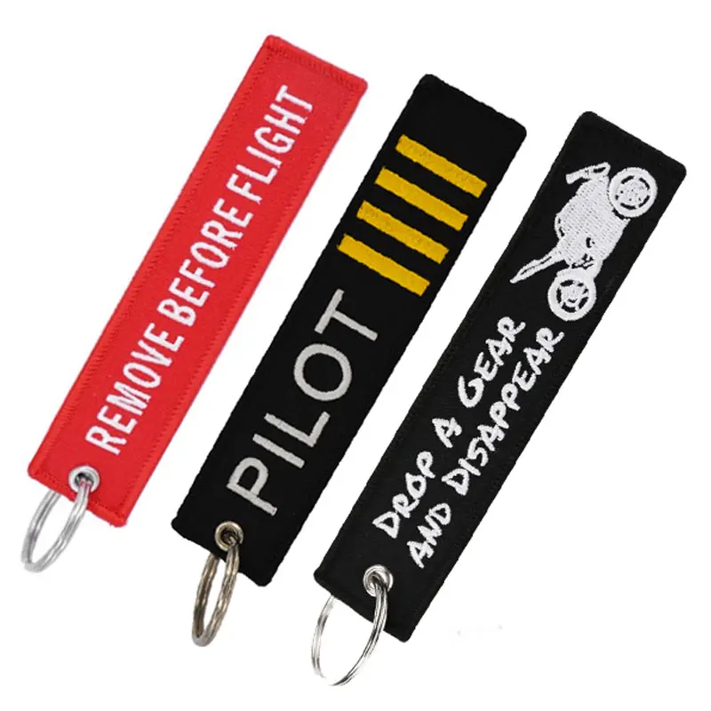 REMOVE BEFORE FLIGHT Keychain Pilot Key Chain for Motorcycles and Cars Backpack Key Tag New Embroidery Key Fobs