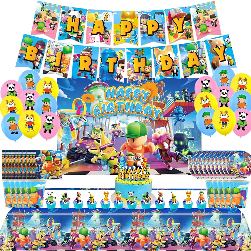 Stumble Guys Birthday Party Decoration Balloon Banner Stumble Guys Tableware Cake Topper Birthday Party Supplies Baby Shower