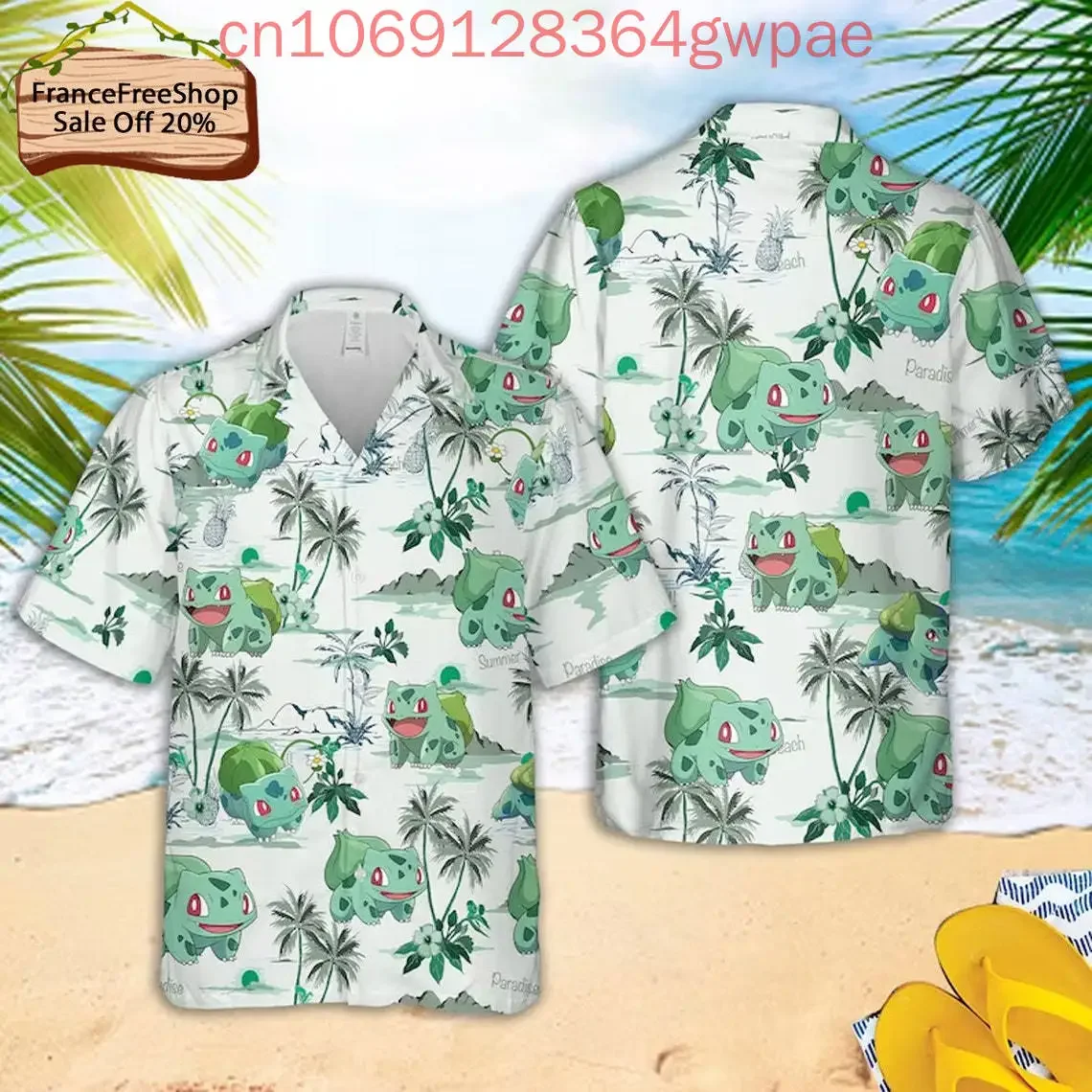 

Pokemon Bulbasaur Hawaiian Shirts Men's Women's Kids Casual Short Sleeve Beach Shirts Pikachu Summer Fashion Button Shirts