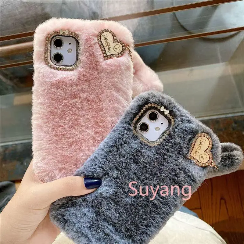 Luxury Diamond Hairy Heart Pendant Phone Case For Xiaomi Redmi Note 14 13 ProPlus 12 11 10 14S 12S 11S 10S 15C 14C 13C 12C Shell