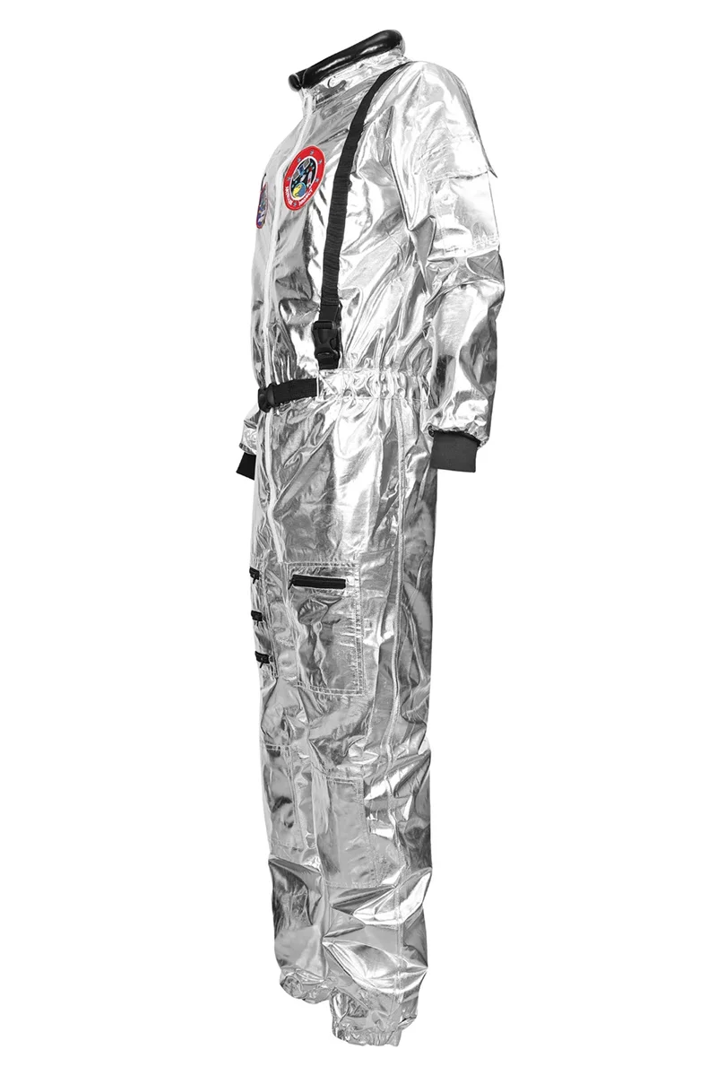 Zilveren Astronaut Kostuum Volwassen Spaceman Kostuum Mannen Vrouwen Vlucht Ruimtepak Jumpsuit Halloween Cosplay Eendelig Overall