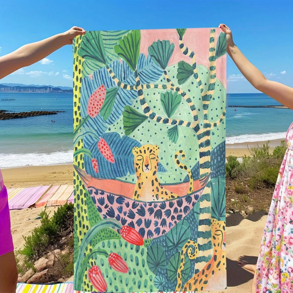 Leopard Jungle Holiday Beach Towel Patterned Sunscreen And Windproof Suitable For Swimming Pool Camping Travel Blanket