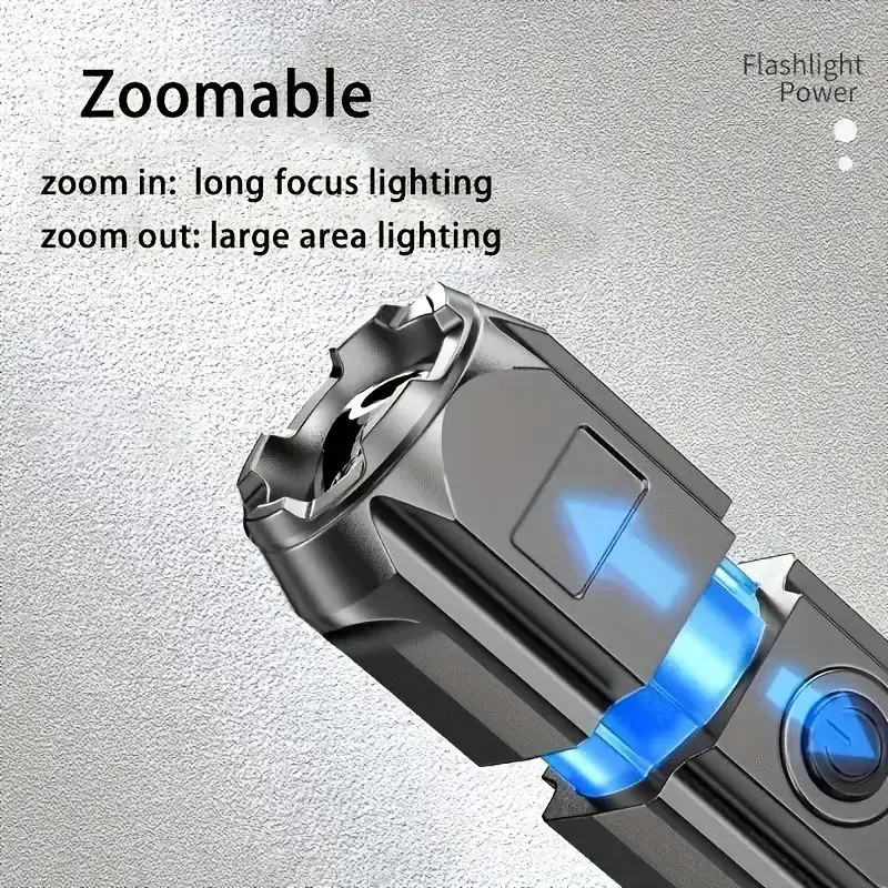 USB Rechargeable High Power Tactical Flashlight LED Strong 3 Modes Telescopic LED Zoom Torch Outdoor Camping Self Defense Tools