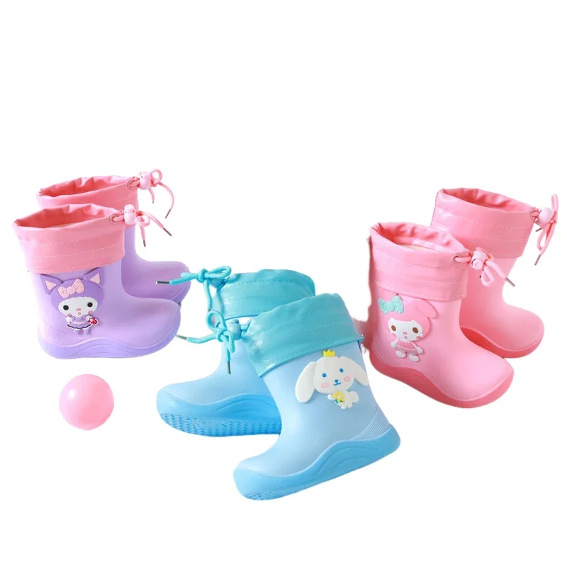 

Sanrios Child Rain Boots Kuromi Velvet Cute Anime Kawaii Cartoon Cartoon Water Proof Boy Girl Anti-Slip Shoes Water Shoes