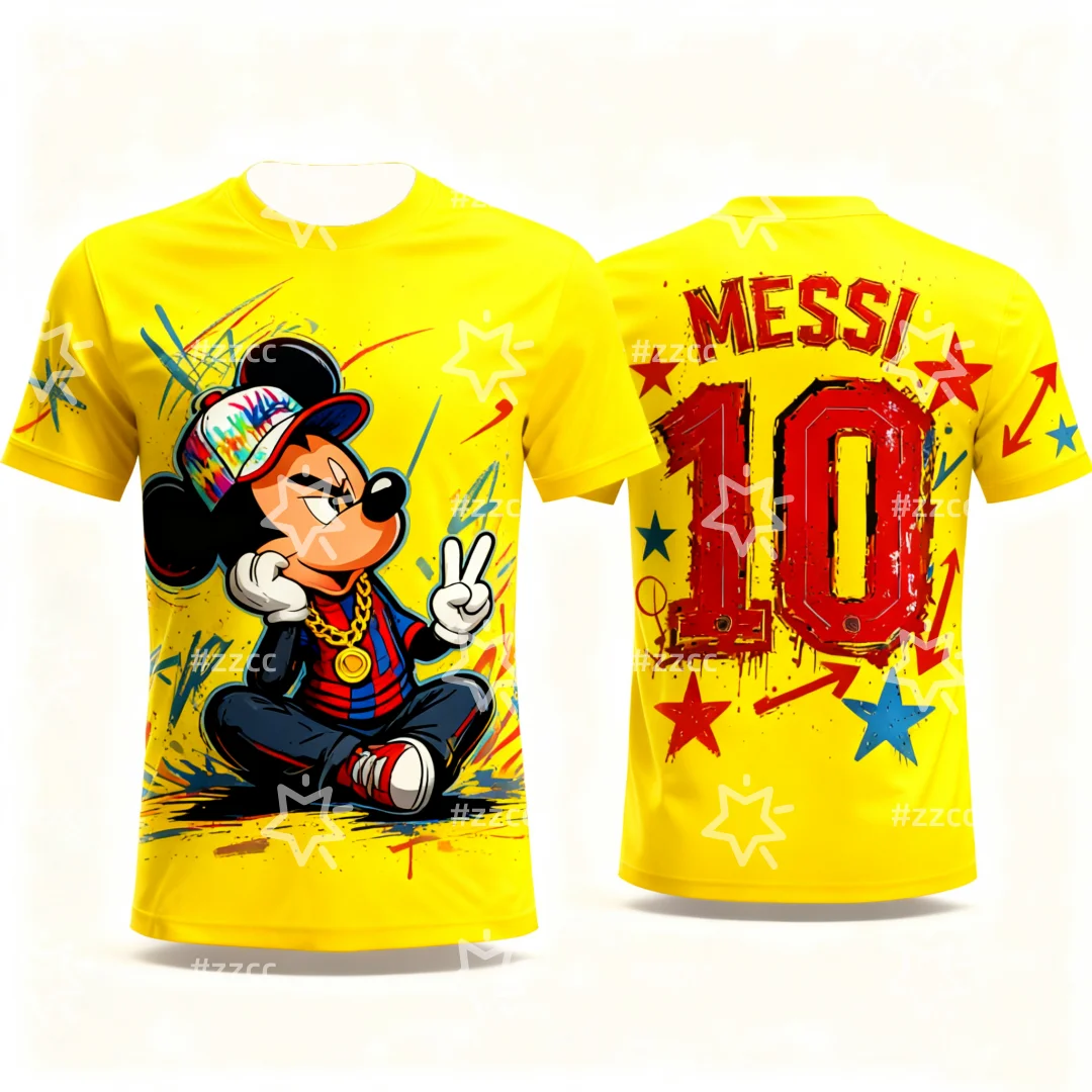 ديزني ميكي ماوس جرافيك جيرسي ميسي رقم. 10 جيرسي الخريف الرياضة الجافة بسرعة تي شيرت رجالي ملابس الأطفال المحملة امرأة