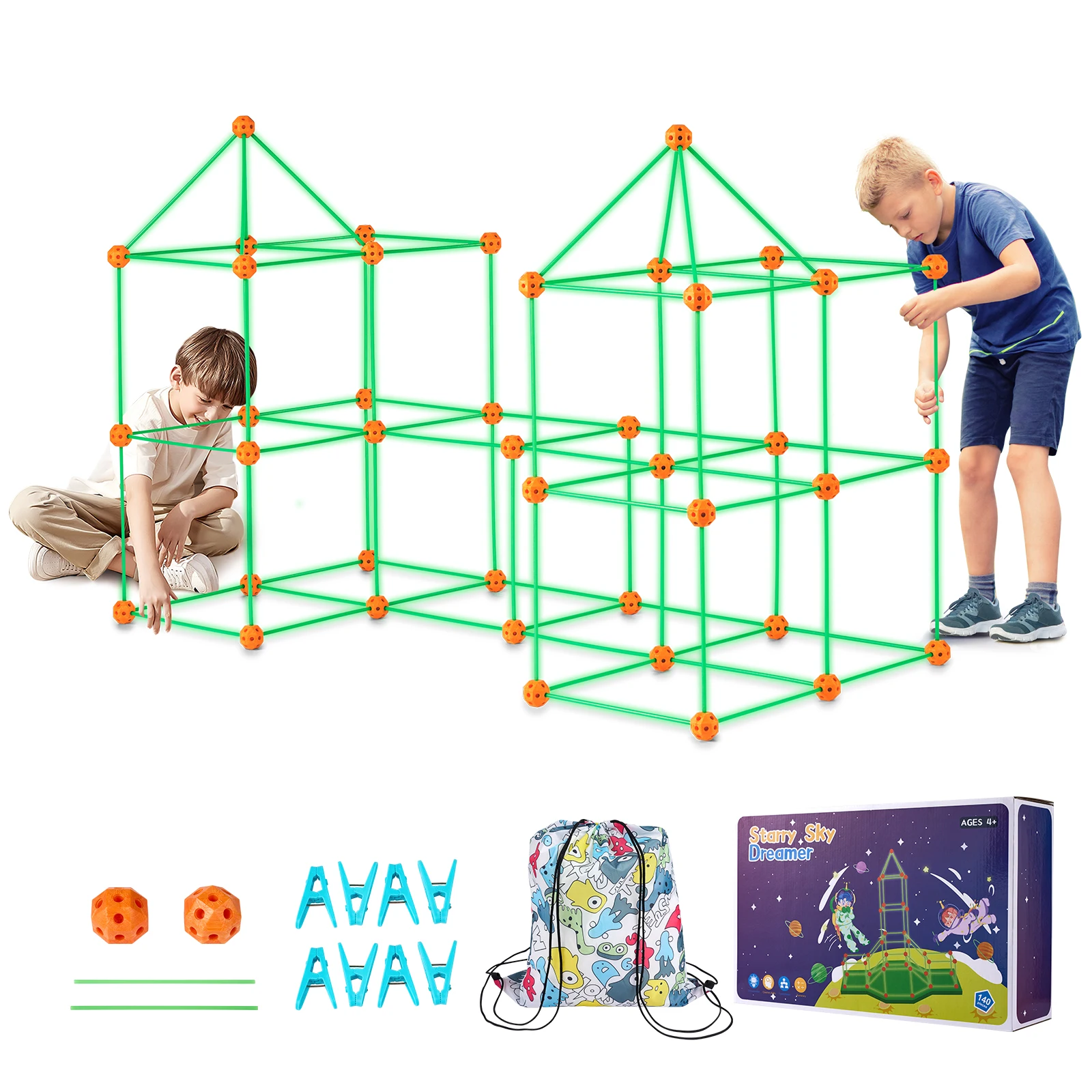 VEVOR Fort Building Kit per bambini fai da te Indoor Castle Beading Stem con 96 aste e 44 palline gioca tenda giocattolo per 4 + regali per bambini