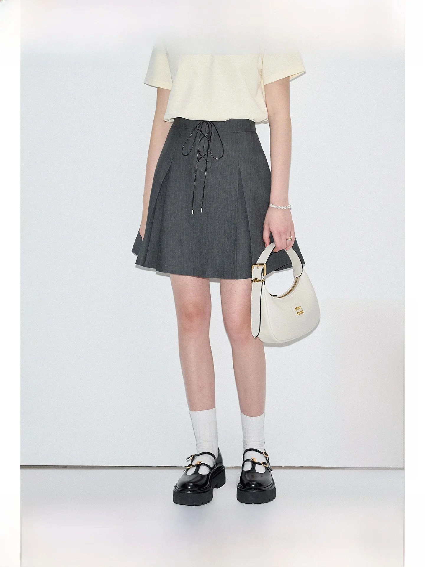 

Юбка А-силуэта с высокой талией для женщин, в стиле британского колледжа, средней длины, летняя новинка, элегантный простой дизайн