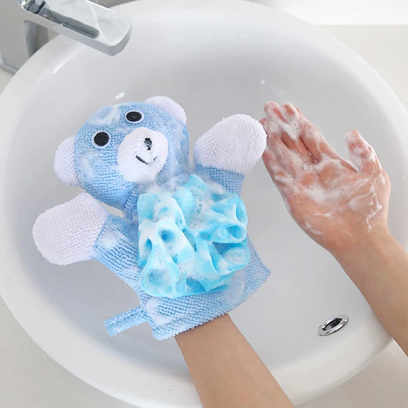 1 Piece Cartoon Bath Gloves Soft Shower Mesh Ball Cute Children Double-sided Exfoliating Scrubbers Bath Towel Sponge Bathroom