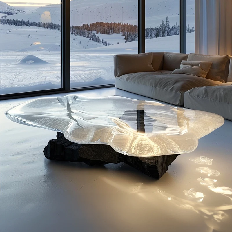 Transparent irregular tea table Crystal special-shaped glacier resin High-end simple coffee table