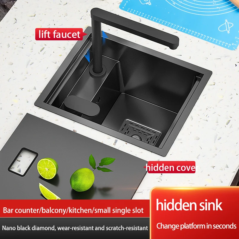 Bar Sink Single Bowl Hidden Black Kitchen Sink Undermount Stainless Steel Square Small Size Kitchen Sinks Bar or Balcony sink