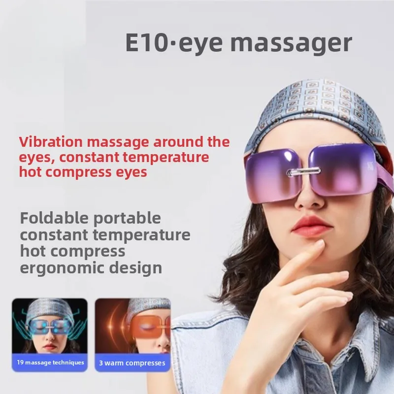 Rechargeable Visual Hot Compress Eye Massager with Heat Cooling for Migraines, Vibration Eye Massage Machine for Fatigue Relief