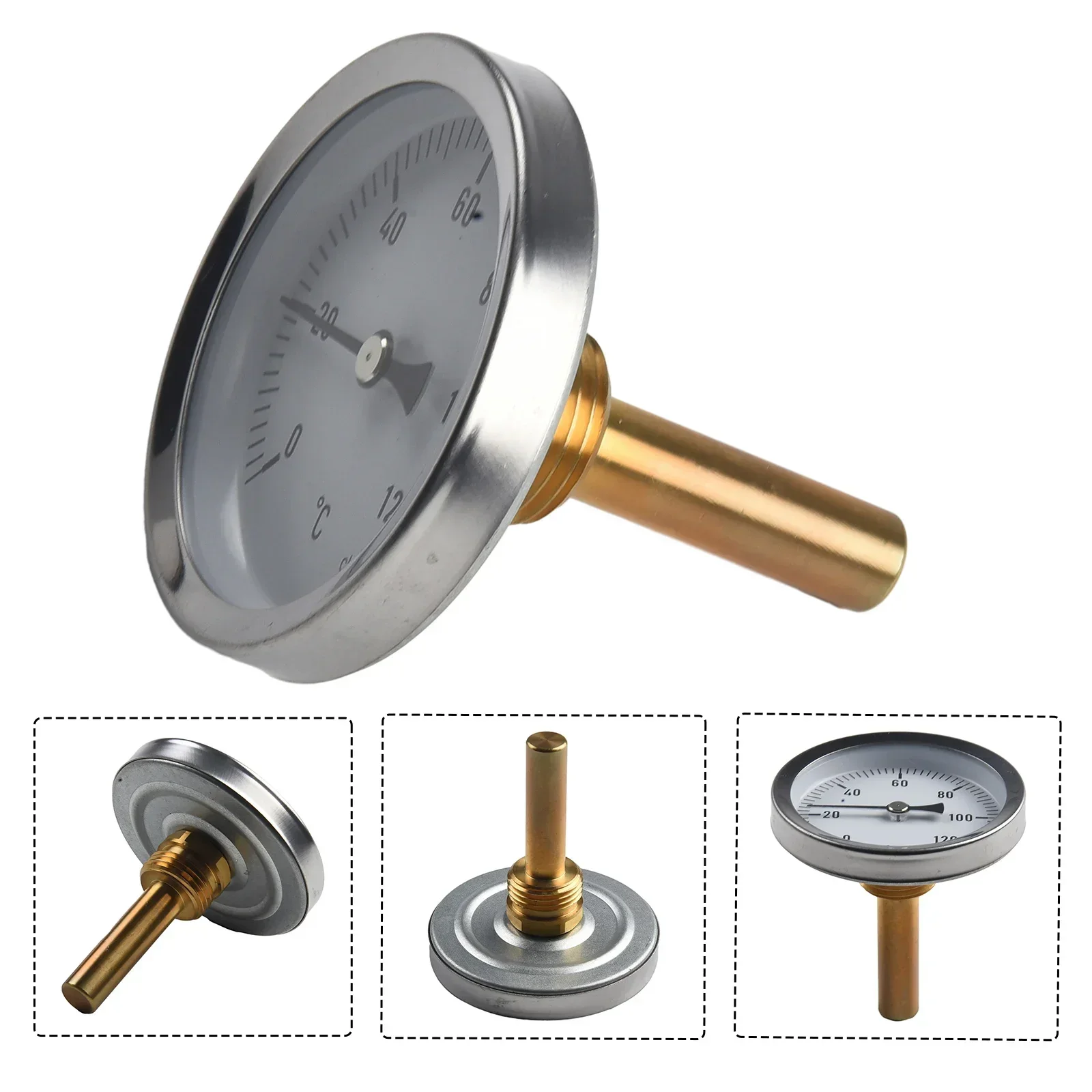 

Metal Thermometer Hot Water Pipe Thermometer 0-120°C Heating 63mm Dial Temp Cooking Milk Food Coffee Stainless Steel Sensor