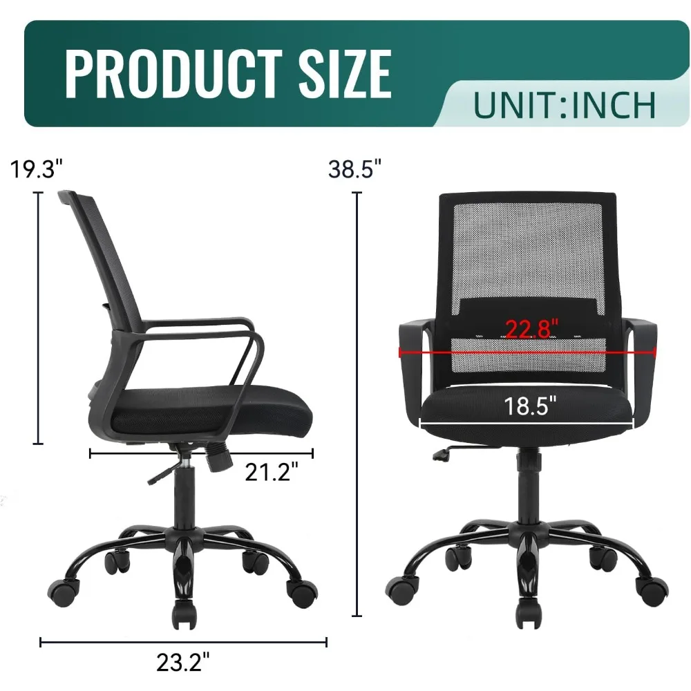 Ergonomic Home Office Desk Chair | Swivel Rolling Mesh Task Chair with Lumbar Support & Adjustable Height - Executive Computer