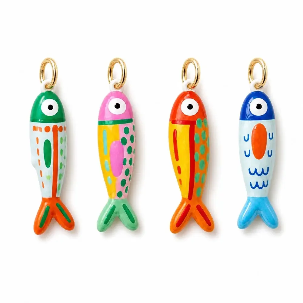 New Enamel Fish Charm Metal Fish Shaped Fish Pendant Colorful Hanging Loop Jewelry Charm Decorating