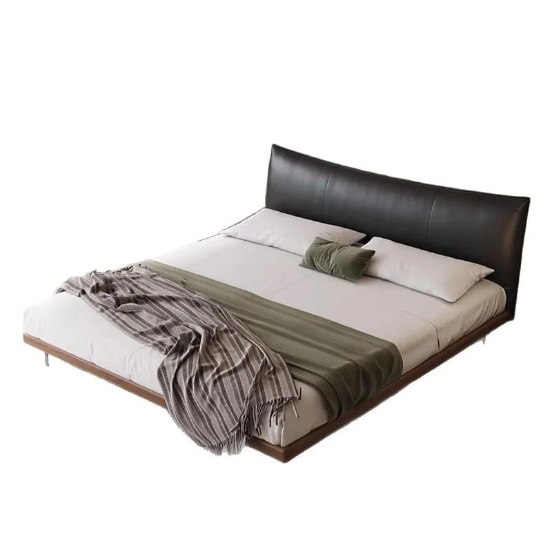 Letto medievale in pelle minimalista primo strato di pelle bovina letto in legno massello letto matrimoniale retrò in faggio