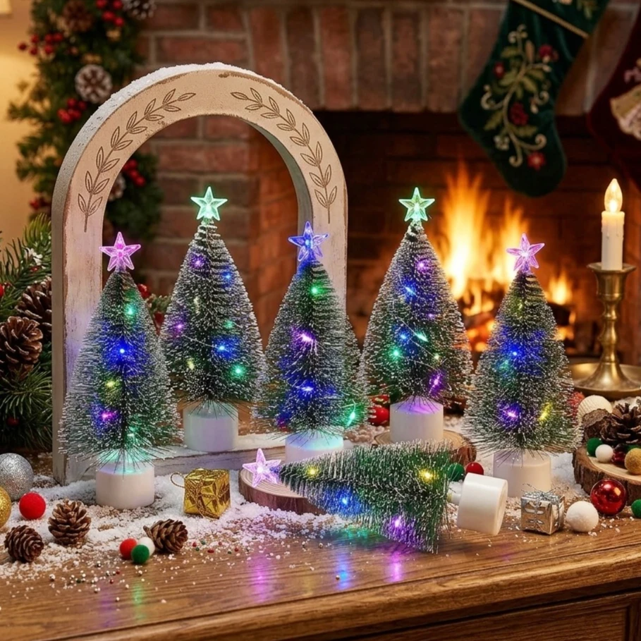 1-20Pcs Xmas Mini LED Tree Ornaments Colorful Glowing Luminous Decor for Window Home Indoor Party Holiday Display Decoration